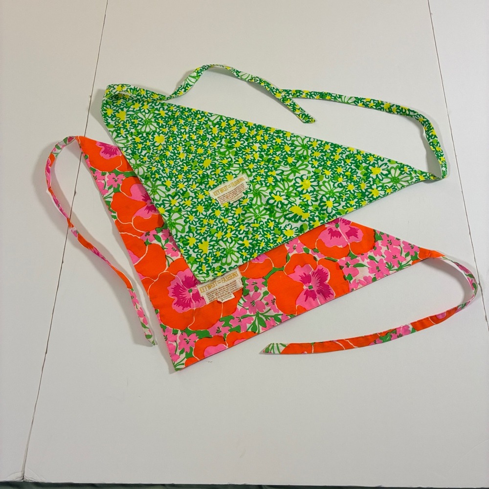 Key West Hand Print Fashions Headscarf Lot 2 VINTAGE scarves Retro Chic Mod